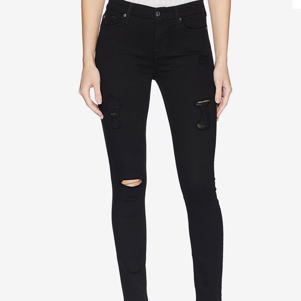 7 For All Mankind Women’s The Ankle Skinny Black Distressed Jeans Size 25